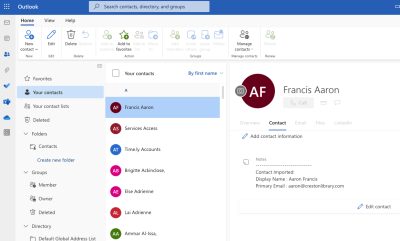 screenshot of people tab in outlook