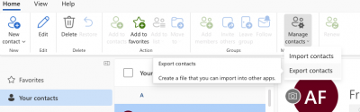 screenshot of manage contacts - import contacts menu